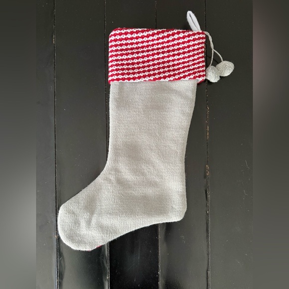 Gray with Red and White Accents Knit Holiday Stocking - Picture 2 of 4